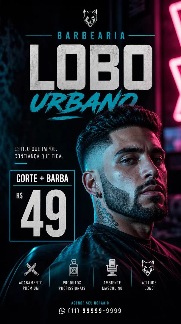 Anúncio Barbearia Lobo Urbano